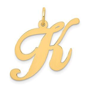 14k Yellow Gold, Ella Collection, LG Fancy Script Initial K Pendant